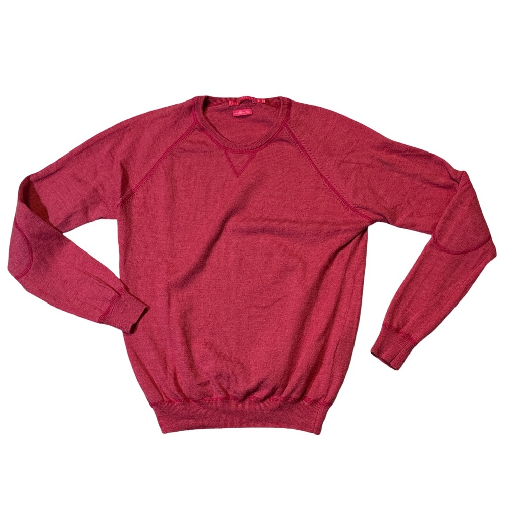 Peter Millar mens L Large pink solid 100% merino wool crewneck sweater EUC